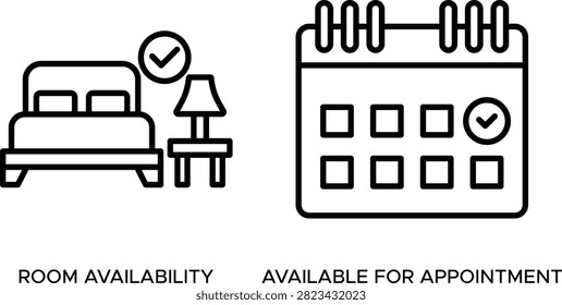 Room availability and appointment booking calendar icons flat design vector illustration