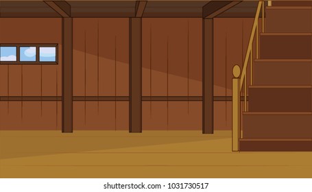 Room back background basement wood staircase brown
