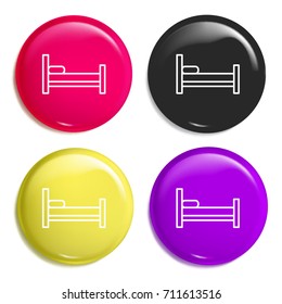 Room bed multi color glossy badge icon set. Realistic shiny badge icon or logo mockup