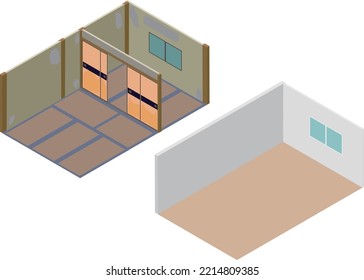 Room Before And After Isometric Renovation