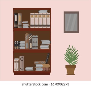Room with a bookcase. Vector illustration in flat style