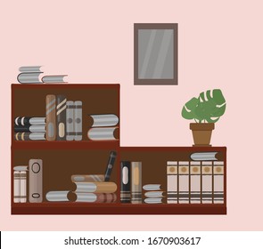 Zimmer mit Bücherregal. Vektorillustration im Flachstil 2