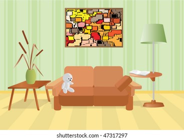 Habitación con ramo y sofá.