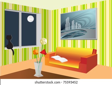 Habitación con ramo y sofá