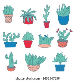 Room cactus. Flat, cartoon style. Vector illustration white background. Element design.