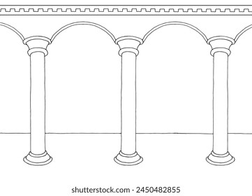 Room with column graphic black white empty classic home interior sketch illustration vector