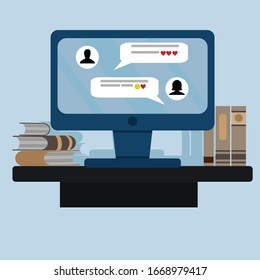 Room with a computer. Social media