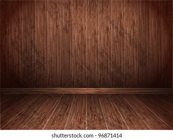 Room covered with wooden planks. Wooden walls and floor. Vector. Part of set.