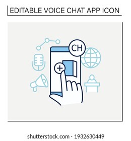 Room creating line icon. Creating own room in app. Inviting friends. Communication room , recording voice message. Communicate concept. Isolated vector illustration. Editable stroke