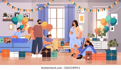 room decorated with colorful balloons for party female friends celebrating baby shower event pregnancy motherhood expectation concept