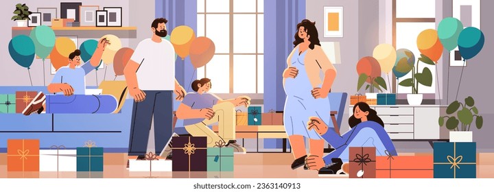 room decorated with colorful balloons for party female friends celebrating baby shower event pregnancy motherhood expectation concept
