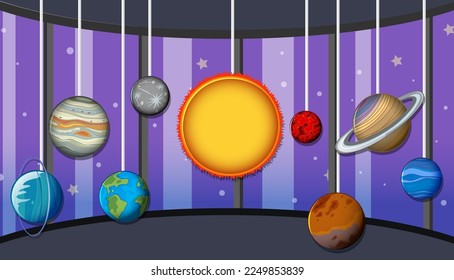 A room decorated with solar system planets template illustration