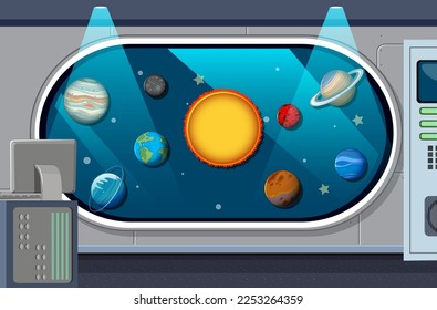 Ein mit Planeten für Sonnensysteme dekorierter Raum - Vorlagengrafik