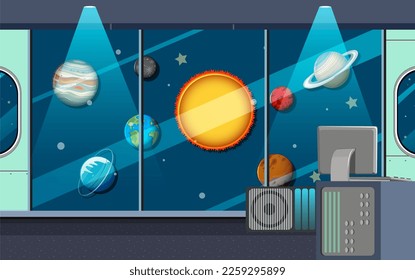 A room decorated with solar system planets template illustration