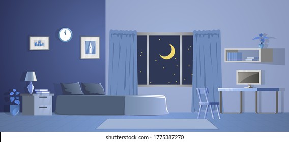 room decoration bedroom and gradient design in night time vector illustration
