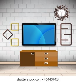 Room and decorations on the wall style modern background vector illustration