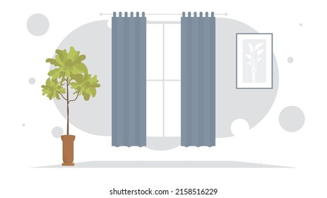 Room with decorative houseplant Room design Cartoon style. Vector illustration