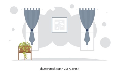 Room with decorative plant. Interior. Flat style. Vector illustration