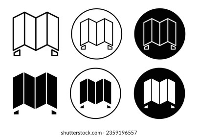 Room divider icon set. exhibition room folding partition wall vector symbol in black filled and outlined style.