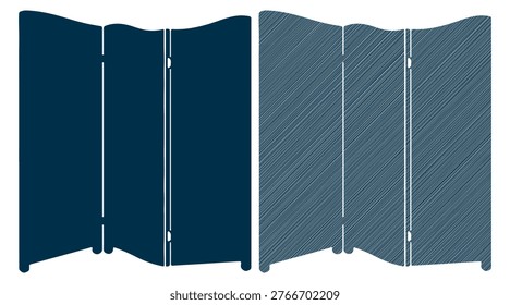 Room divider partition set, interior privacy screen panels, furniture decor flat graphics