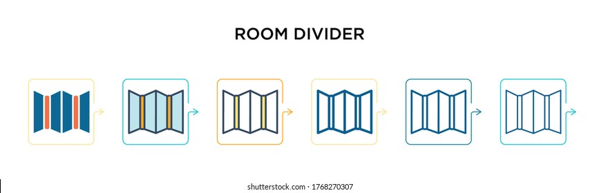 Room divider vector icon in 6 different modern styles. Black, two colored room divider icons designed in filled, outline, line and stroke style. Vector illustration can be used for web, mobile, ui