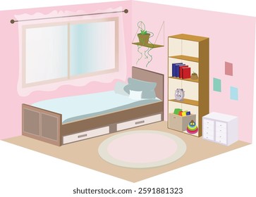 Room for dolls. 3D. side view. vector graphics