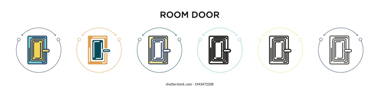 Room door icon in filled, thin line, outline and stroke style. Vector illustration of two colored and black room door vector icons designs can be used for mobile, ui, web