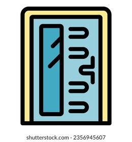 Vector de contorno del icono de la puerta de la habitación. Mango interior. Color plano de diseño de vidrio