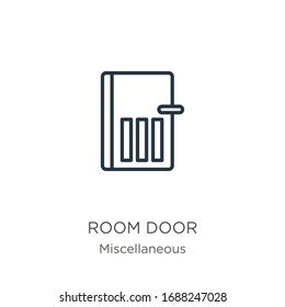 Room door icon. Thin linear room door outline icon isolated on white background from miscellaneous collection. Line vector sign, symbol for web and mobile