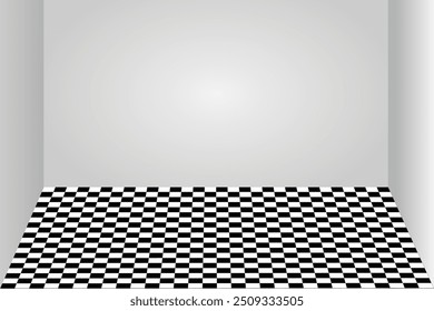 Habitación de fondo vacío con azulejo de tablero de ajedrez blanco y negro