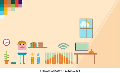 Room and flat animation elements set for startup videos