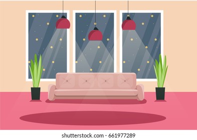 Room, flat interior night. Listing. vector illustration