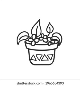 Room flower in a pot. A hand-drawn element in the Doodle style. Isolated object on a white background.House decoration.Vector illustration.