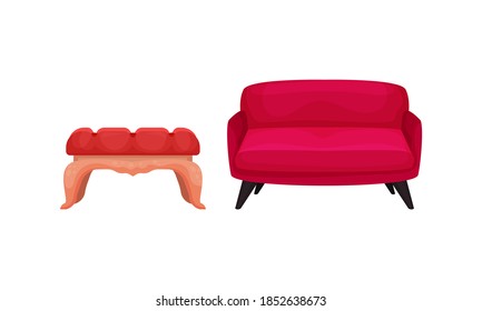 Room Furniture with Sofa or Settee Vector Set