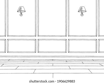 Room graphic black white empty classic home interior sketch illustration vector 