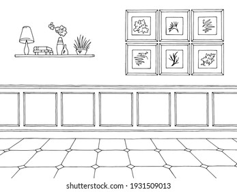 Room graphic black white empty classic home interior sketch illustration vector 