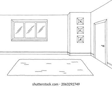 Zimmergrafik schwarz-weiß, leere Wohnungsskizze, Vektorgrafik 