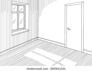 Room graphic black white empty home interior sketch illustration vector 