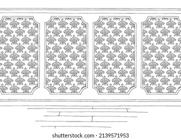 Room graphic black white empty classic home interior sketch illustration vector 