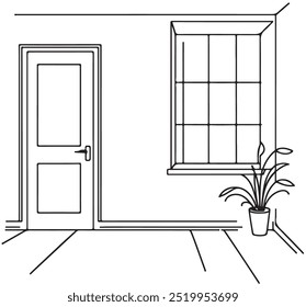 Raumgrafik schwarz weiß leer Haus Interieur Skizze Illustration Vektor
