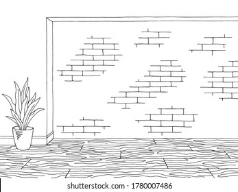 Room graphic black white home interior brick wall sketch illustration vector