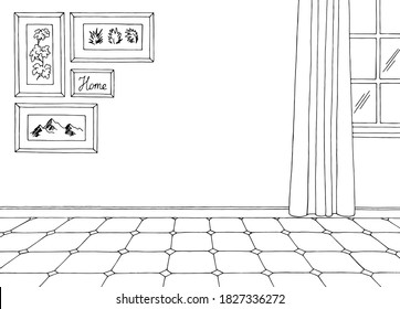 Room graphic black white home interior sketch illustration vector