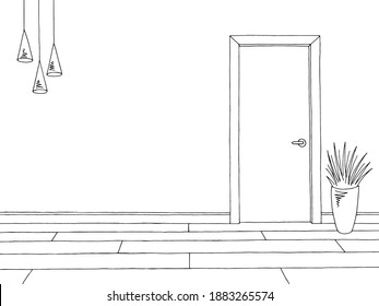 Room graphic black white home interior sketch illustration vector