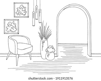 Room graphic black white home interior sketch illustration vector