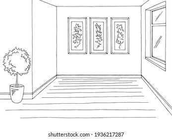 Room graphic black white home interior sketch illustration vector