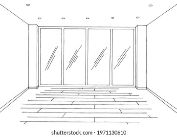 Room graphic black white home interior sketch illustration vector 