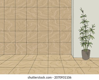 Room graphic black white tile home empty interior sketch illustration vector 