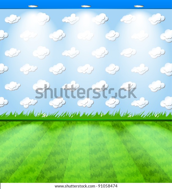 Room Grass Green Carpet Clouds On Stock Vector Royalty Free 91058474