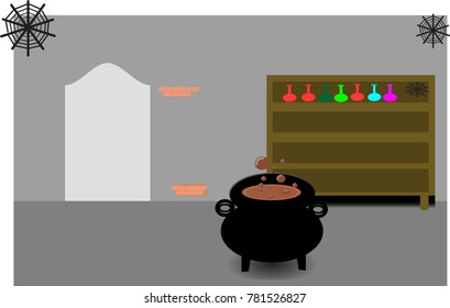 The room has a bottle and a pot