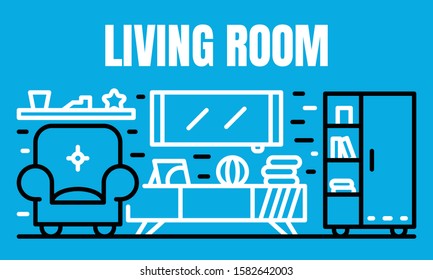 Room in the house banner. Outline illustration of room in the house vector banner for web design